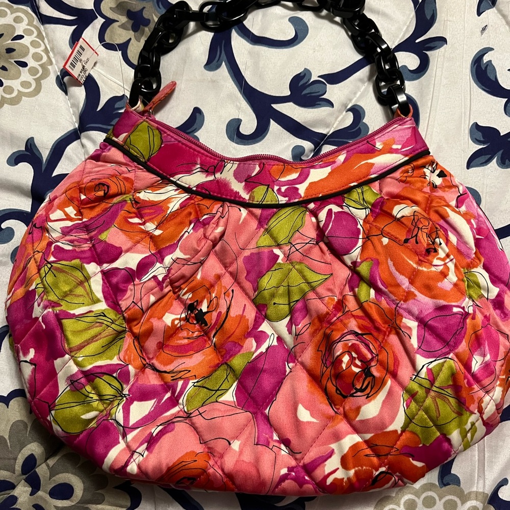 Vera Bradley Padded Rose-print Hobo Bag with Plastic Chain Strap